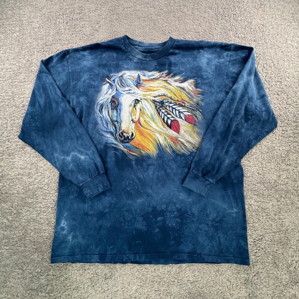 The Mountain Horse Tie Dye Long Sleeve Shirt XL Blue Marcia Baldwin Graphic Tee